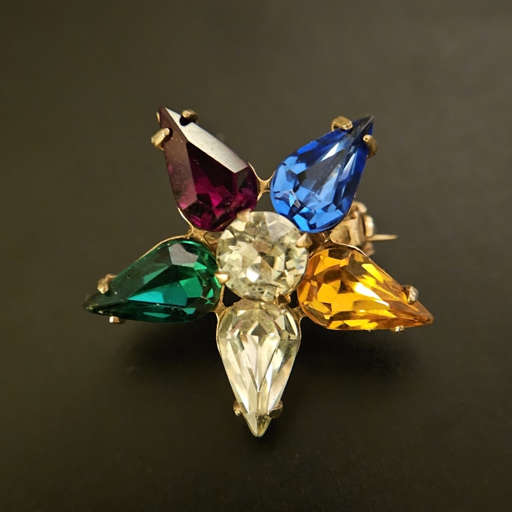 Vintage Eastern Star Multicolor Stone Brooch